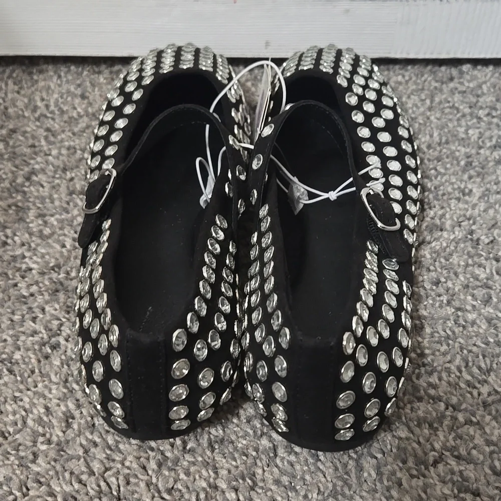Black Rhinestone Studded Mary Jane Ballet Flats Style Shoes, Size 6.5, NEW W/Tag - Picture 4 of 15